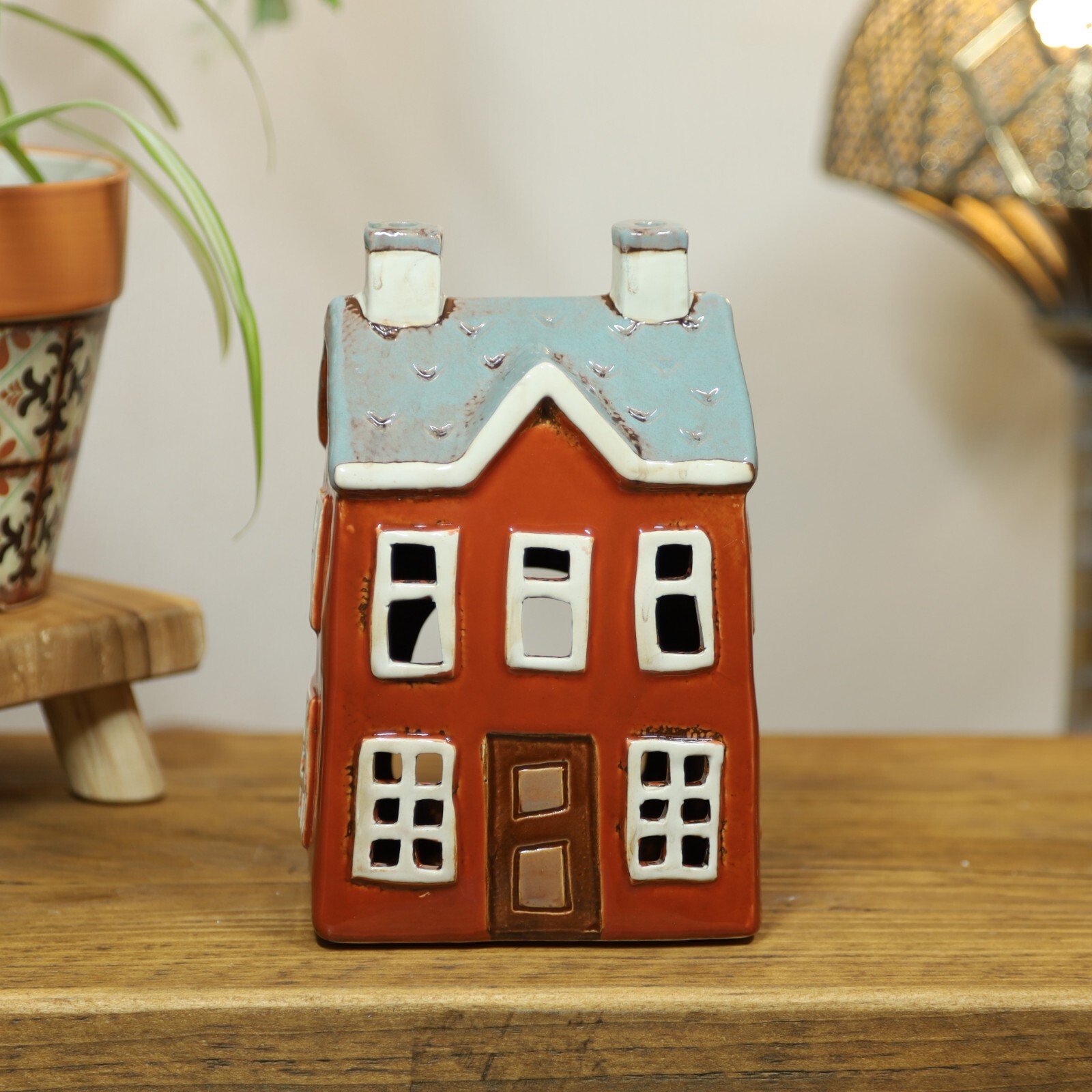 Ceramic Tealight Candle Holder Cottage Shaped House Cottage Gift Xmas Festive