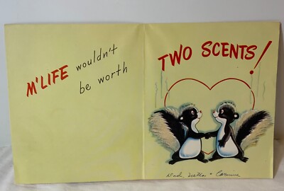 VTG 1952 Rust Craft Valentine Card Brother Bear & Skunks Inside  Two Scents 