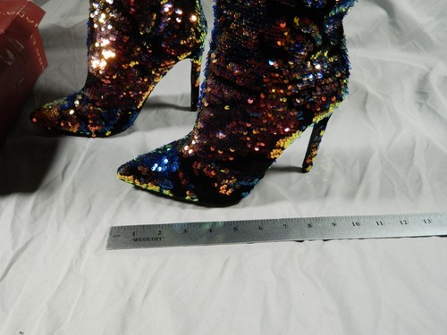 Liliana Xaya 19C Green Hologram Sequins High Heel Above Ankle Boots Sz 9 - Picture 5 of 17