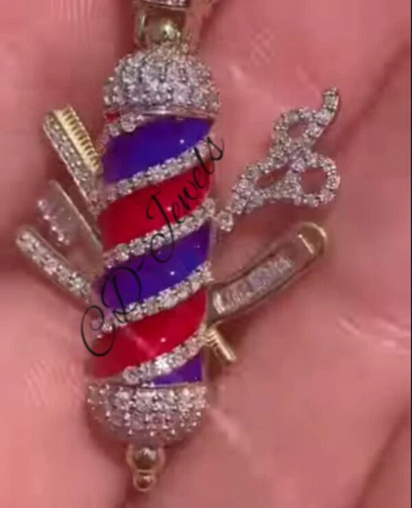 Men's 1.15ct Cubic Zirconia Enamel Barber Pole Bottle Pendant Free Stud Silver - Image 4 of 4