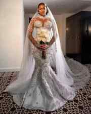 Mermaid Wedding Dresses High ONeck Long Sleeve Ball Gown Sweep Train Bridal Gown