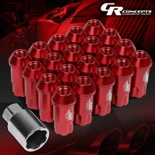 J2 M12X1.5 7075 ALUMINUM 25MM OD/50MM L 20PCS OPEN END LUG NUT W/ADAPTER RED