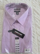 Kirkland Signature Tailored Fit Non-Iron Purple Plaid Men's Dress Shirt 18.5x34  