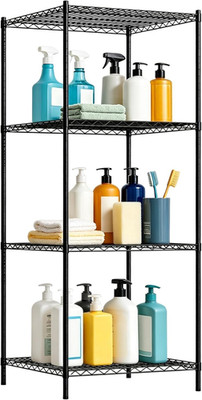Wire Storage Standing Shelf Rack Tower, Corner Metal Shelving Unit with Adjustab