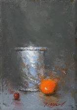 GALE RUGGIERO Realism CONTEMPORARY OIL PAINTING Still Life 5x7” Orange/Silver