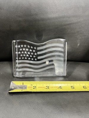 Val St Lambert for Tiffany Crystal American Flag Paperweight Signed DeSousa READ