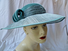 Jacques Vert Aquamarine Green Sisal Special Occasion Wide Brimmed Hat 54-55cms