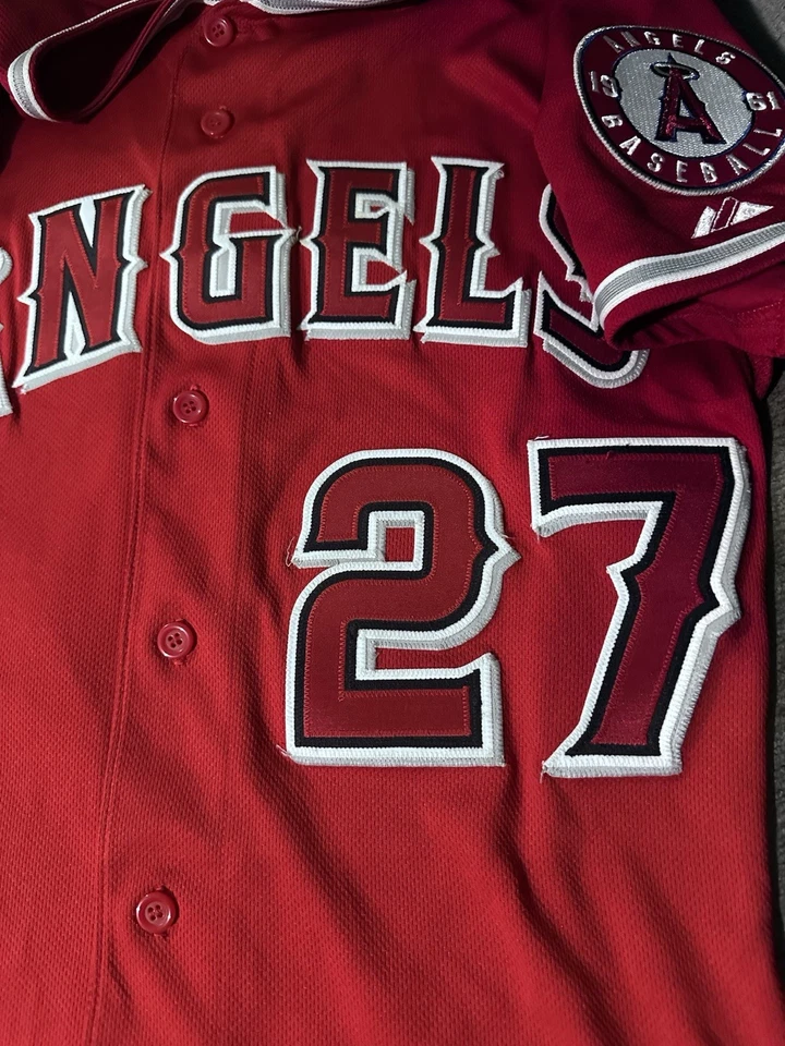 Mike Trout Los Angeles Angels Authentic Jersey Red, Majestic, Anaheim - Image 3 of 4