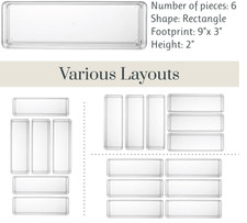 Stori Simplesort 6-Piece Stackable Clear Drawer Organizer Set | 9" X 3" X 2" Rec