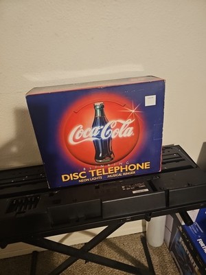 Vintage 1995 Coca-Cola Blinking Light Up Disc Telephone in the Box!