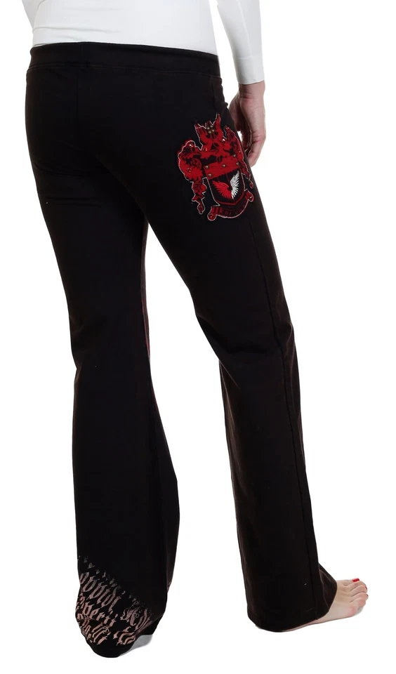 Pantalones de felpa francesa Bejeweled negros jaspeados medianos para mujer Foto 2 de 3