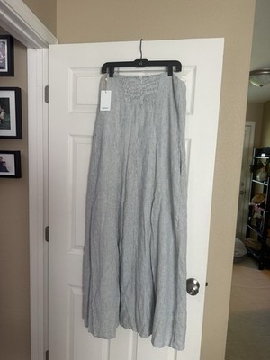 Quince Linen Maxi strapless dress Gray White Striped Elastic Waist Size m  Women | eBay