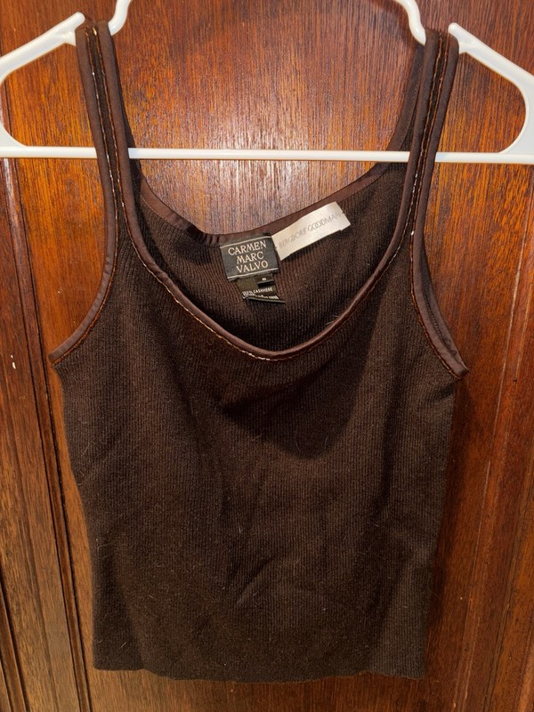 CARMEN MARC VALVO espresso brown Cashmere tank top size Small