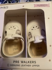 Marks & Spencer Baby Pre Walker Shoes Size 3-6 Months White Leather