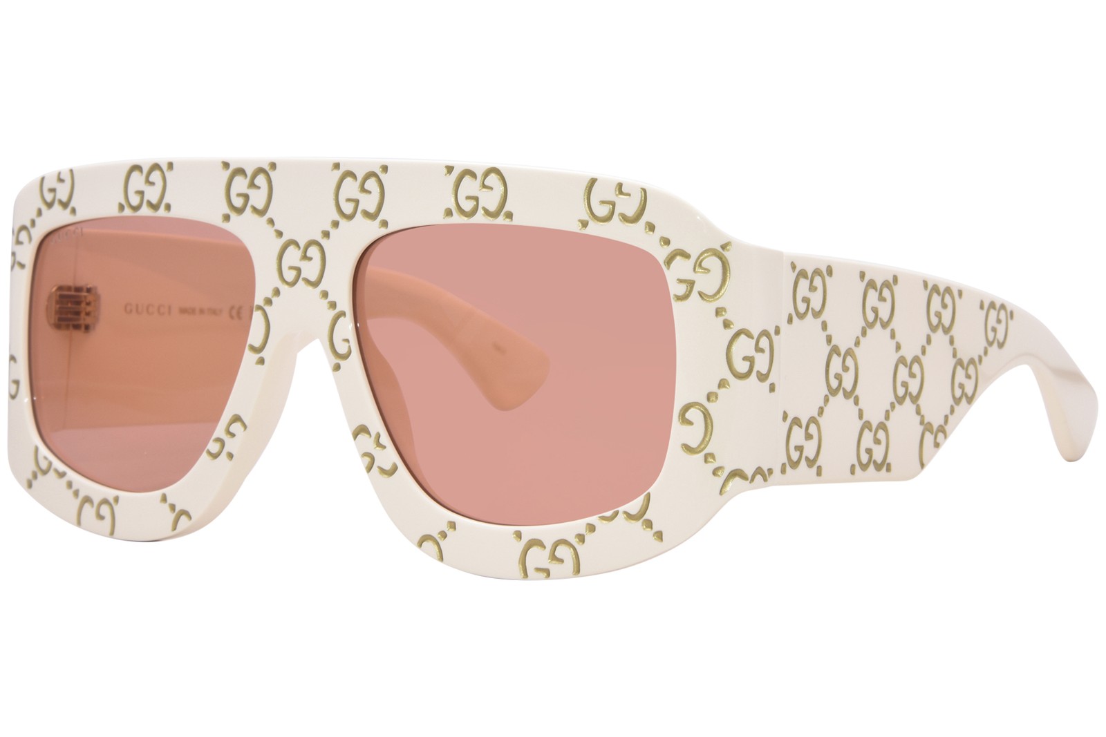 Солнцезащитные очки Gucci GG0983S 001 цвета слоновой кости Оранжевые линзы прямоугольной формы 59 мм 87790₽