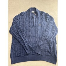 Lacoste Men's Navy Blue Cable Knit Quarter Zip Sweater Size 7