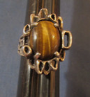 VINTAGE SIGNED STERLING SILVER BRUTILIST TIGER'S EYE RING SIZE 7