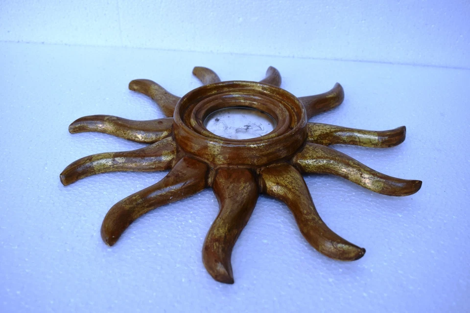 Винтажное золотистое выпуклое зеркало позолоченное деревянное настенное зеркало середины века декоративное зеркало - Изображение 4 из 4