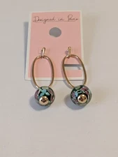 Multicolor Art Glass Designed In Paris Gold Tone Steel Dangle Earrings. FLAW
