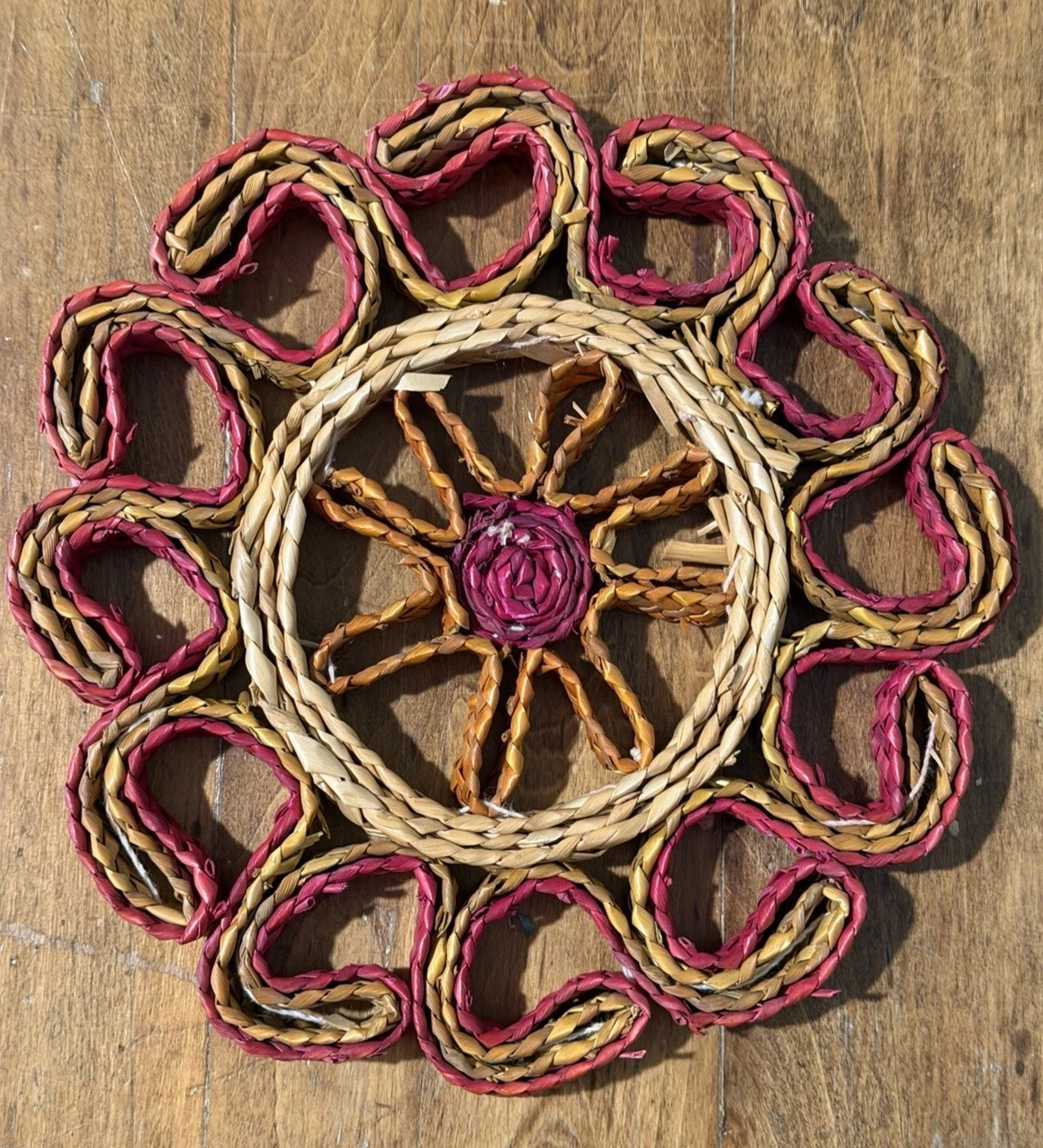 Colorful Woven Round Trivets Kitchen Raffia Hot Pads Wall Vintage Boho Set of 5 image 11