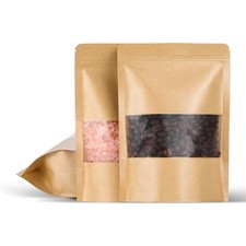 100 Pcs 5.5x8 Inch Kraft Paper Bags with Transparent Window, Stand Up Pouches