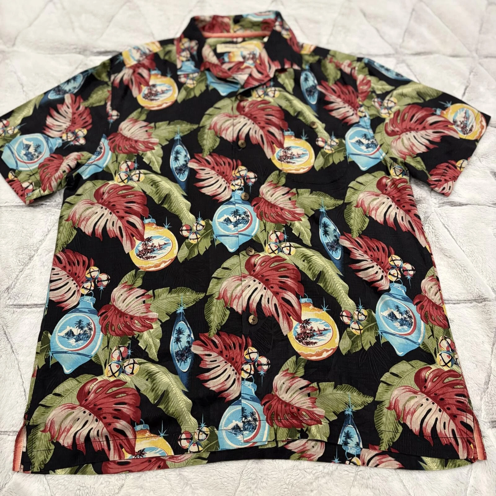 Tommy Bahama Silk Men's Large Tropical Vacation Holiday Print Short Sleeve Shirt