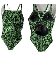 NEW TAGS 54 SPEEDO Girls Youth Pro LT Racer Back Swimsuit Sz 26 10 Black Green
