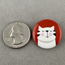 Cute Cat Kitten Black & White Smiling Face Small 1" Pinback Button #61349