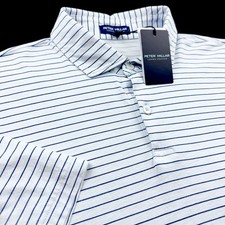 Peter Millar Crown Crafted Striped Cotton Short Sleeve Polo Blue Frost XL 135