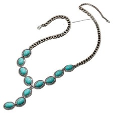 Silver Plated Curb Chain Y Drop Necklace w/ 1...