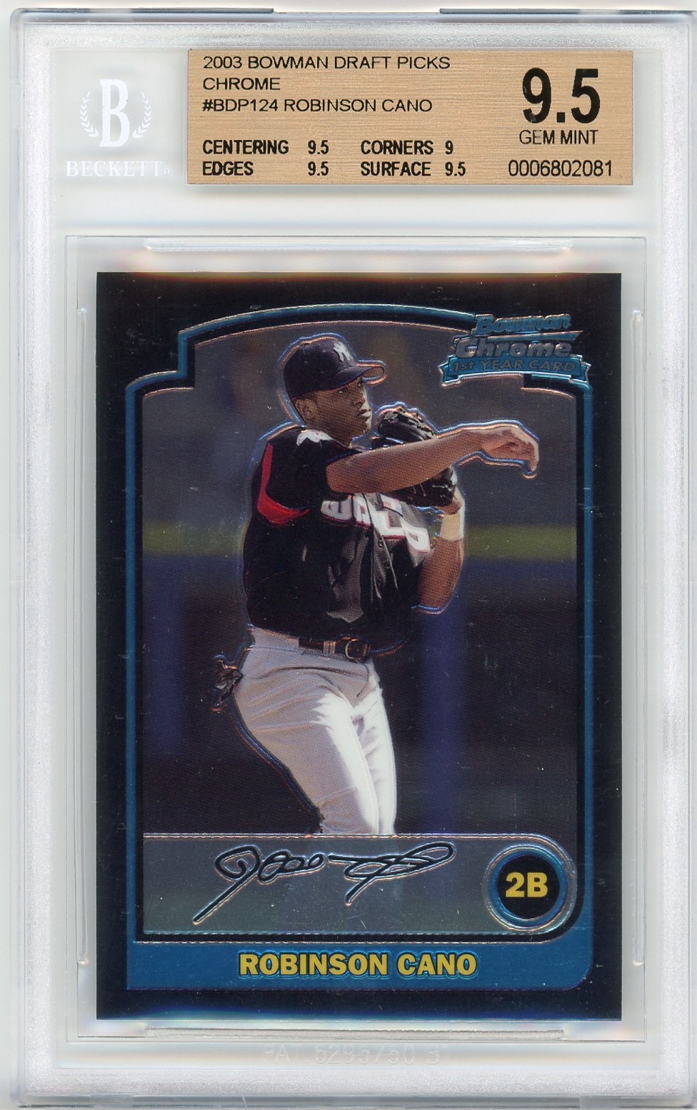 2003 Bowman Draft Picks Chrome #BDP124 Robinson Cano BGS 9.5 GEM MINT