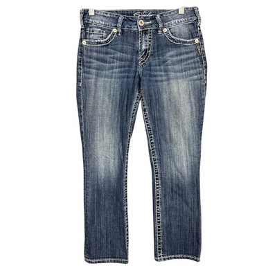 Silver Jeans Womens 27 Blue Suki Capri Cropped Medium Wash Embroidered Pockets