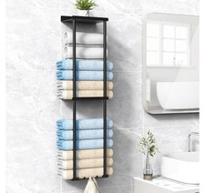 Towel Rack for Bathroom, Wall Mounted Vertical Rolled Towel Storage Organizer