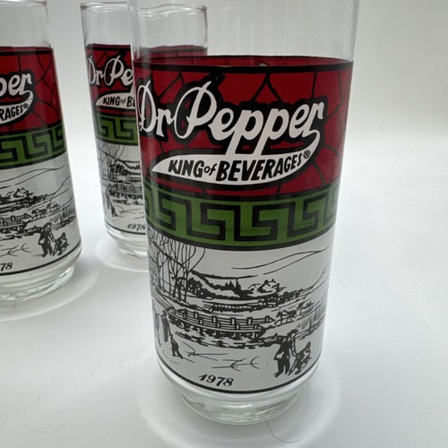 Vintage 1978 Dr Pepper Winter Scene Drinking Glass King of Beverages Set of 4 - Picture 2 of 4
