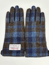 Glen Appin Harris Tweed and Leather, Blue Tartan Gloves. Size Medium. VGC