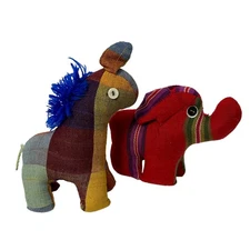 Handmade Patchwork Stuffed Giraffe Elephant Belize Indigenous Folk Art