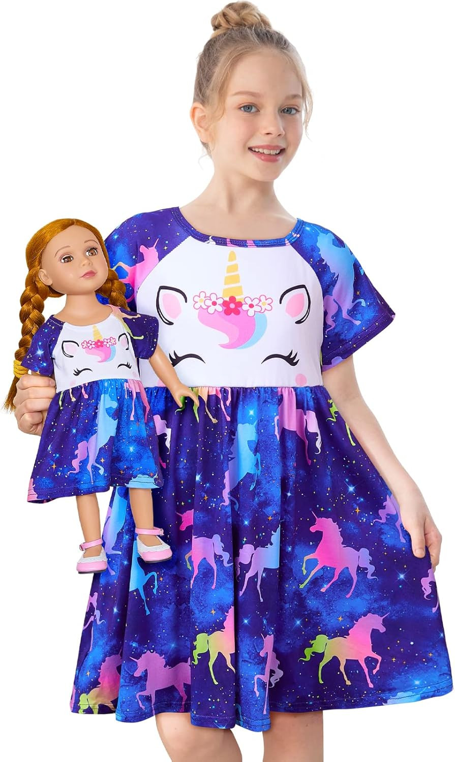 Doll and Girl Matching Nightgown Unicorn Outfit Pajamas Nigh