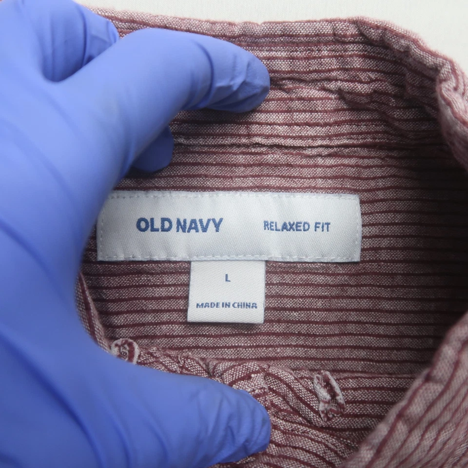 Camisa Abotonada Antigua Azul Marino Para Hombres Mezcla de Lino Grande Calce Relajado Rayas Manga Corta Foto 4 de 4