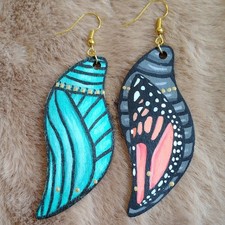 Hand-Painted Butterfly Wing Wood Dangle Drop ...