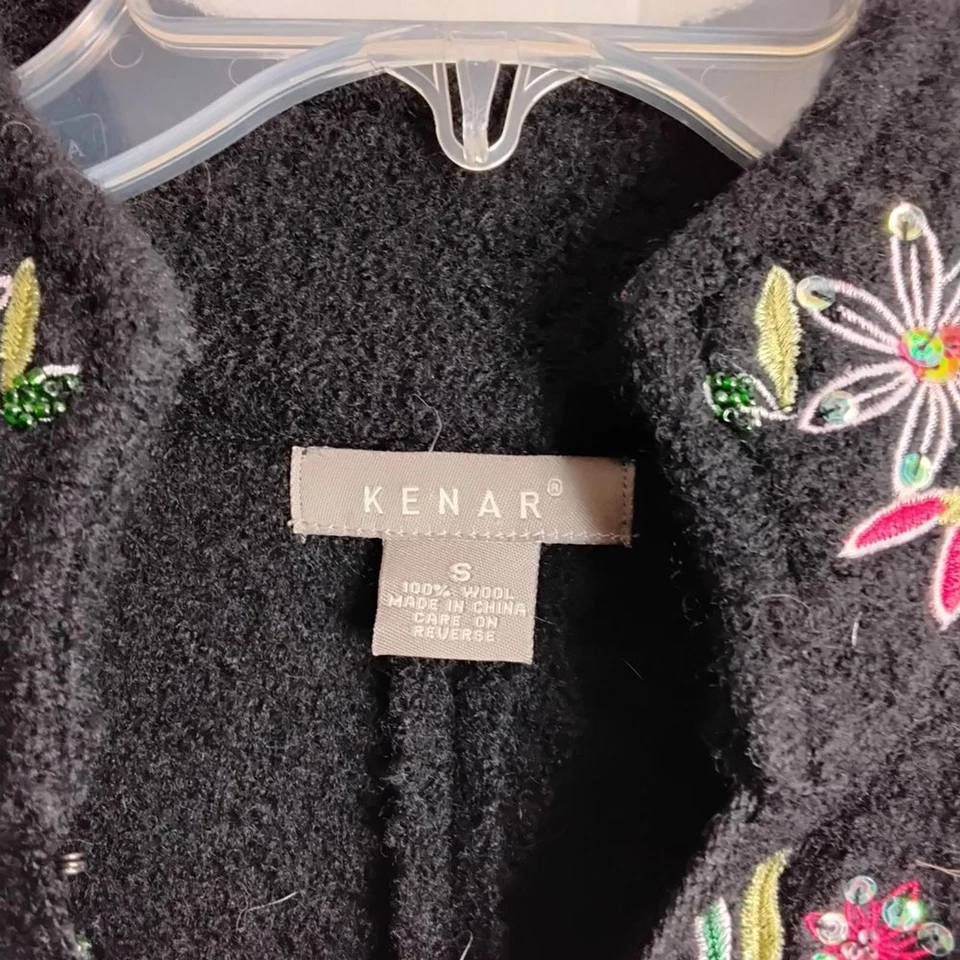 花朵刺绣Kenar黑色大衣 — 第 3/4 张图片