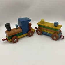 Heros Wooden Train Set West Germany Vintage Colourful Pull Along 29cm