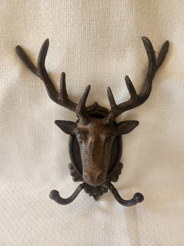 Cast Iron Deer Head Wall Hook Coat Hat Hanger Double Hook Rustic Wall Hook 10"