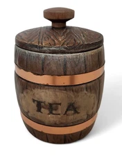 Vintage Tea Barrel Canister & Lid Treasure Craft USA Ceramic Kitchen Storage 70s
