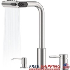 3 Hole Kitchen Faucet Pull Down Sprayer 360 Swivel Stainless Steel Durable New