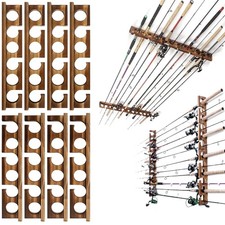 Fishing Rod Rack Wall Ceiling Mount Wood Storage Holder 24 Rods 4 Piece