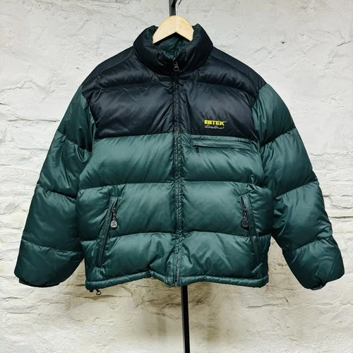 Eddie Bauer Jacket Mens Green Black Ebtek Goose Down Puffer Coat Nylon Vintage