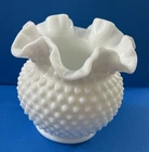 Vintage Fenton Hobnail White Milk Glass Ruffled Edge Nut Bowl - Candy Dish