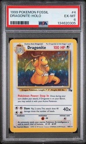 1999 POKEMON FOSSIL #4 DRAGONITE-HOLO PSA 6