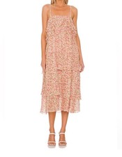 NWT Lulus Oh-So Stunning Navy Blue Floral Organza Tiered Midi Dress Size Medium