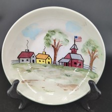Vtg Marian Grider PA Dutch Motto Ware Hand Painted RedWare Trinket Dish Bowl
